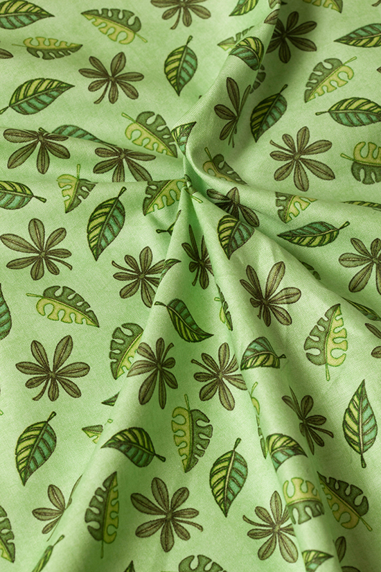 Ткань"Jungle Buddies" листья на зеленом 
