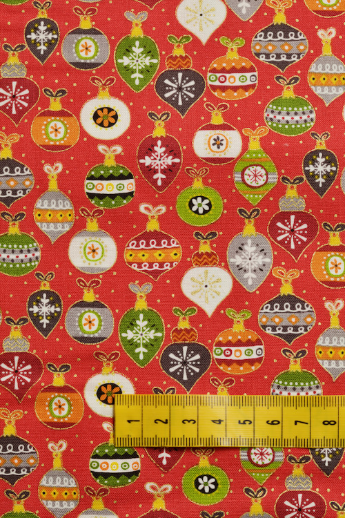 Ткань "Santa Express Christmas 21" игрушки на красном 
