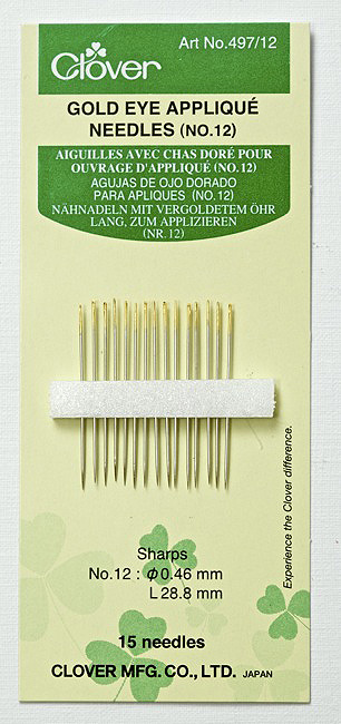 Иглы для аппликаций Clover с позолоченной головкой №12 