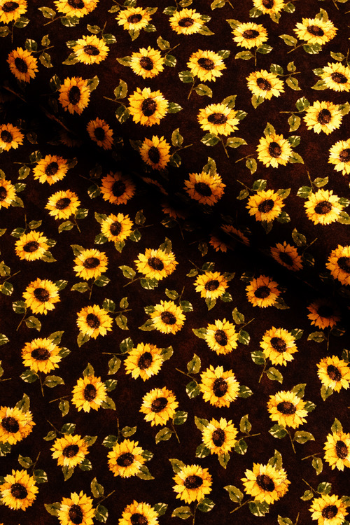 Ткань "County Fair" подсолнухи на корчневом 